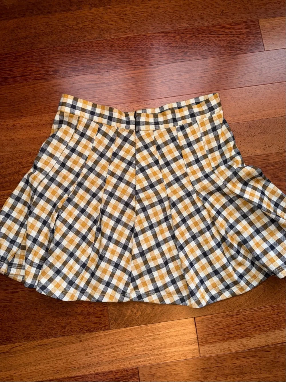 Free People Mustard, Black & White Plaid Skater Skirt - Picture 3 of 7